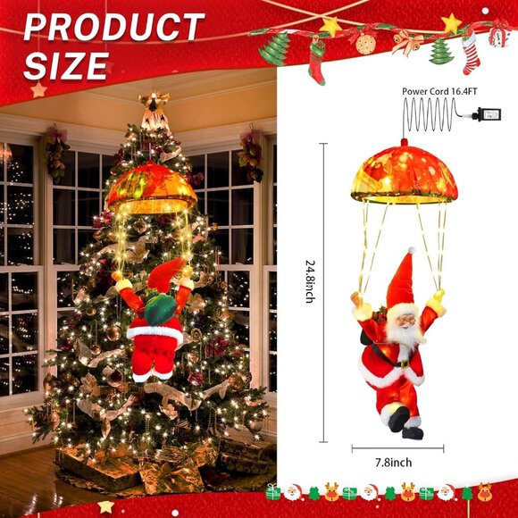 Christmas Lights Outdoor Indoor, Santa Claus Parachute LED Lights, 8 Modes Xmas - Picture 2 of 8